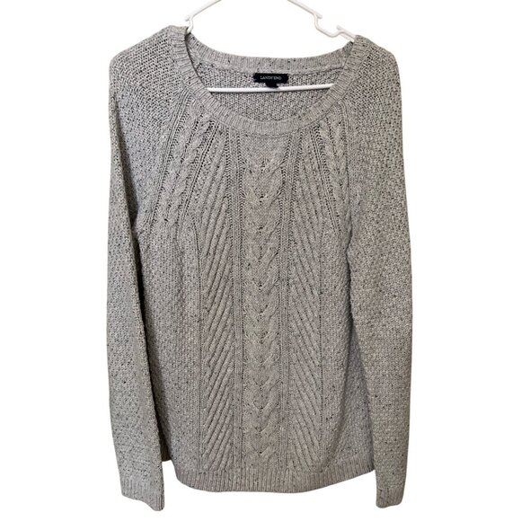 Lands End Womens Grey Cable Knit Sweater M Cotton - Picture 1 of 9